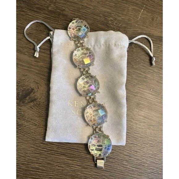 Kendra Scott Clear Iridescent Cassie Bracelet Faceted Gumdrop Statement Gold - Picture 1 of 4